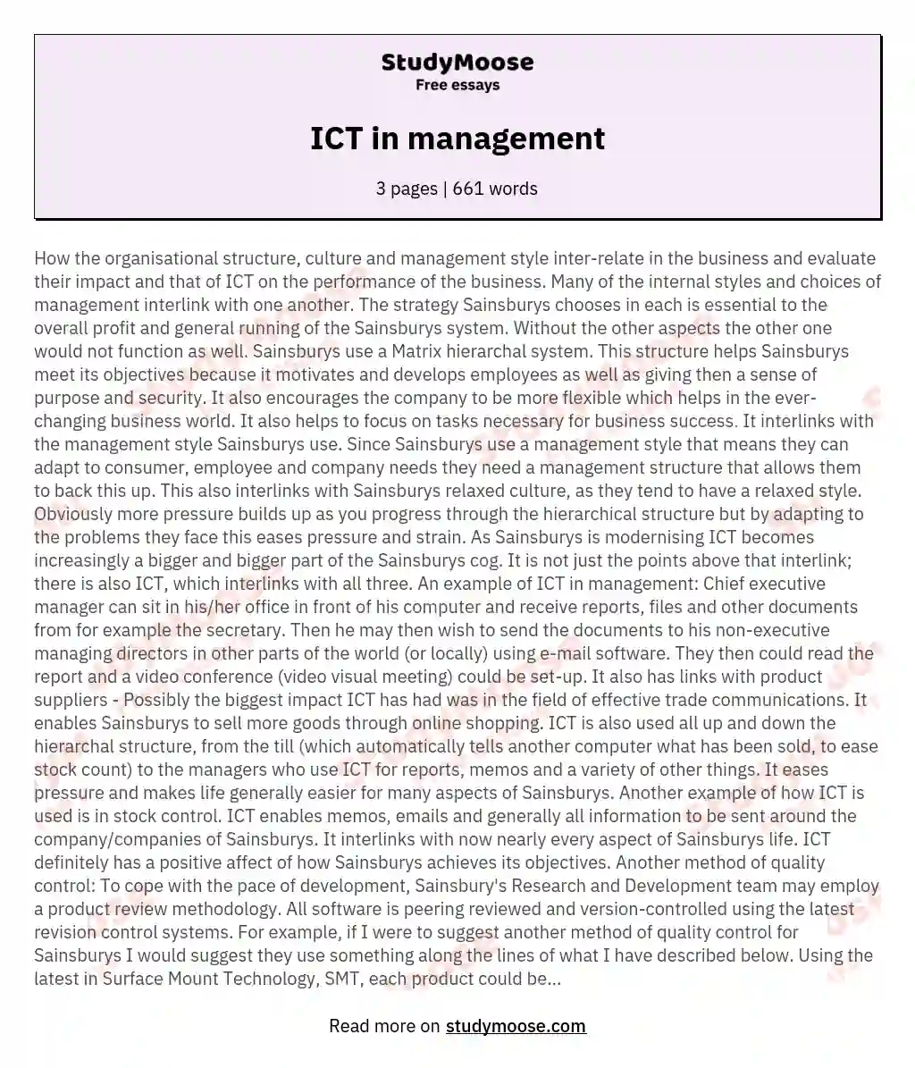 ICT in management essay