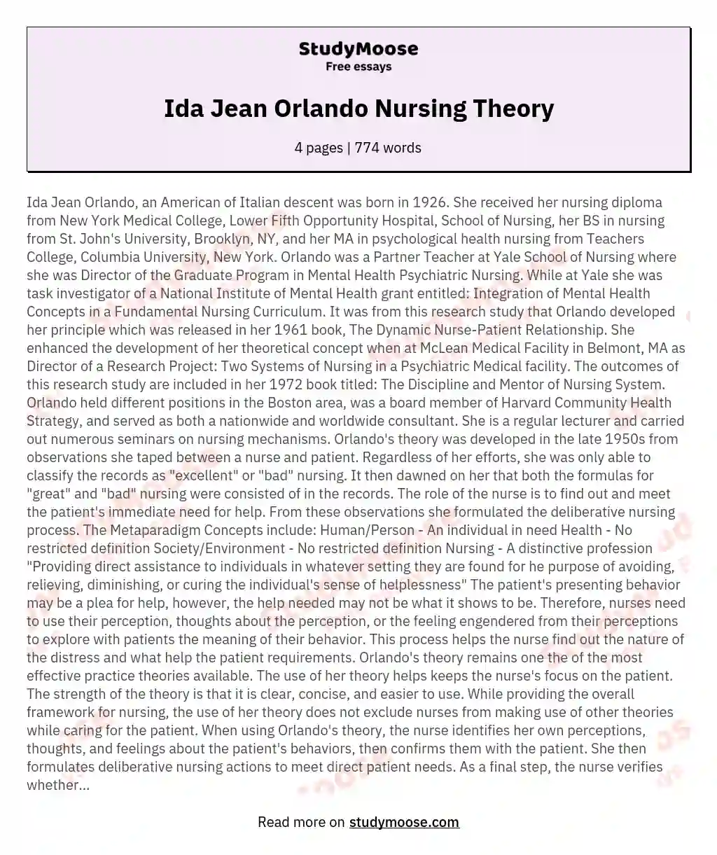 Ida Jean Orlando Nursing Theory