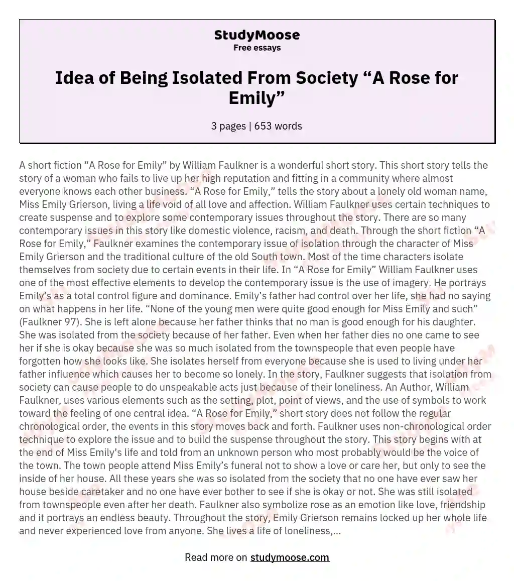 Idea of Being Isolated From Society “A Rose for Emily” essay