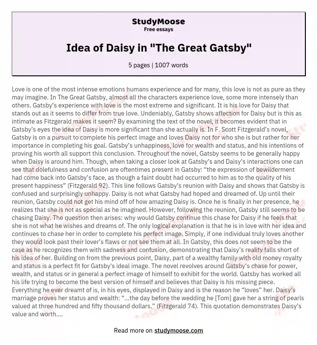 Idea of Daisy in "The Great Gatsby" essay