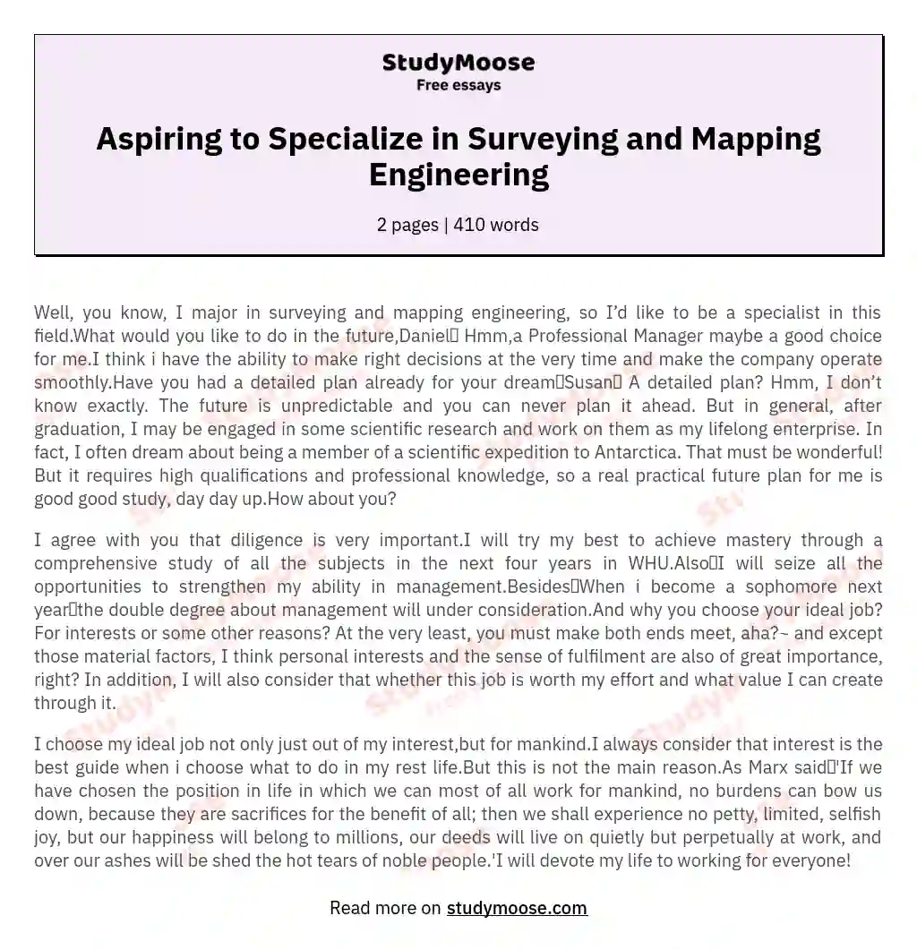 Aspiring to Specialize in Surveying and Mapping Engineering essay