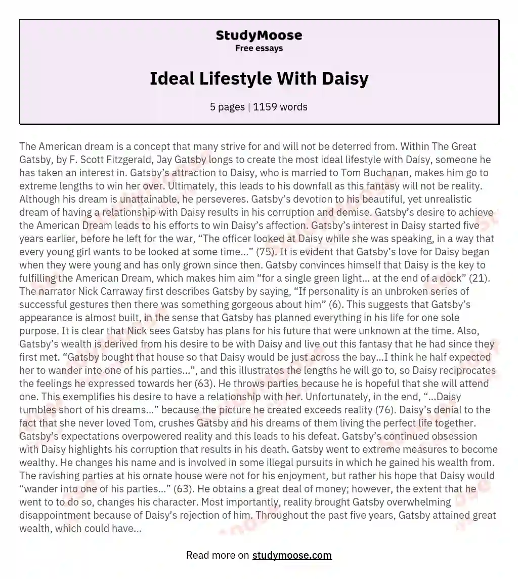 Ideal Lifestyle With Daisy essay
