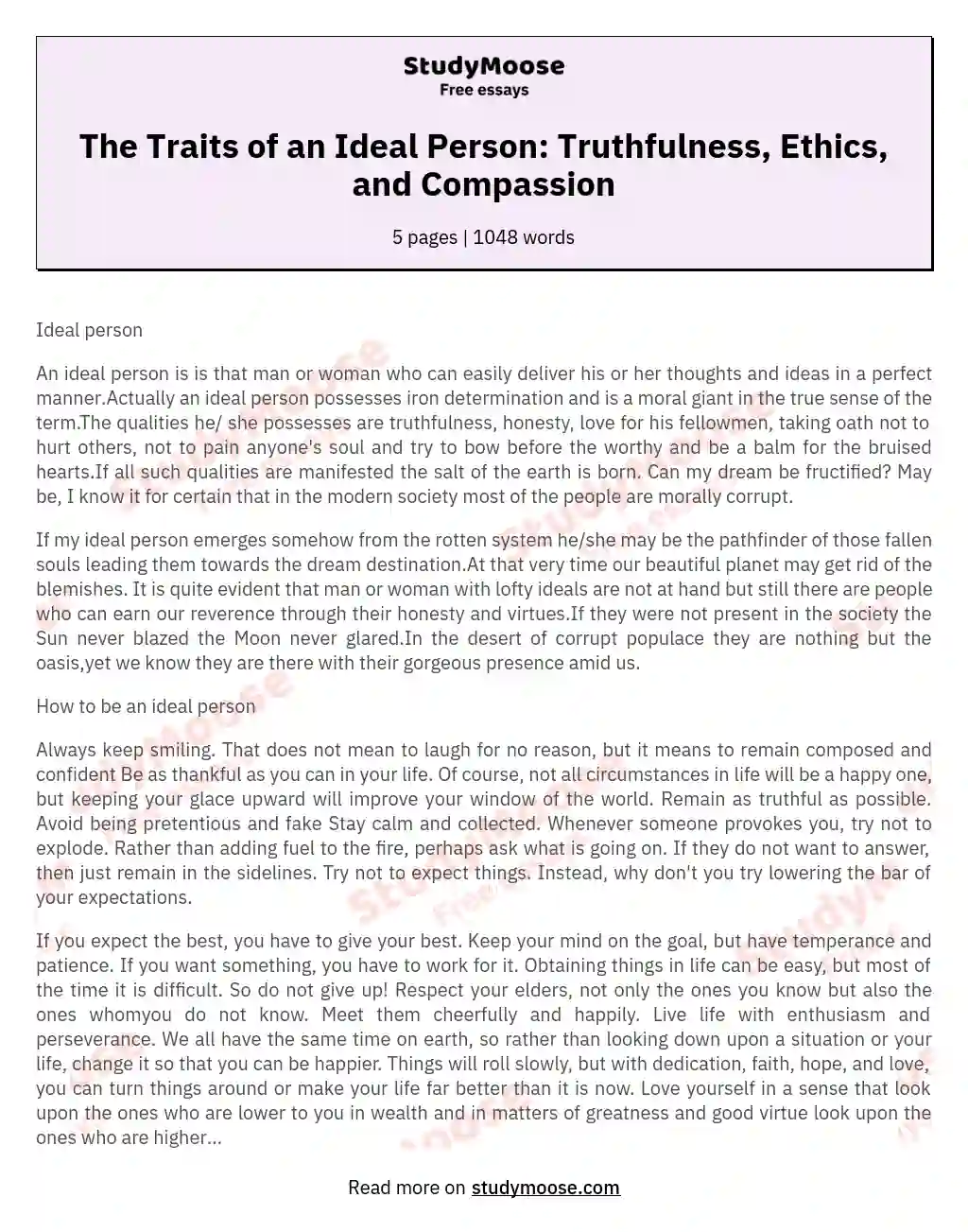 The Traits of an Ideal Person: Truthfulness, Ethics, and Compassion essay