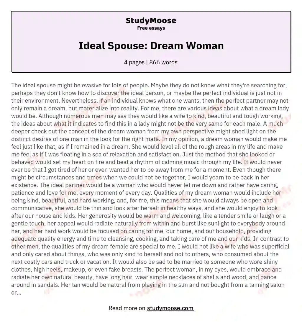 Ideal Spouse: Dream Woman essay