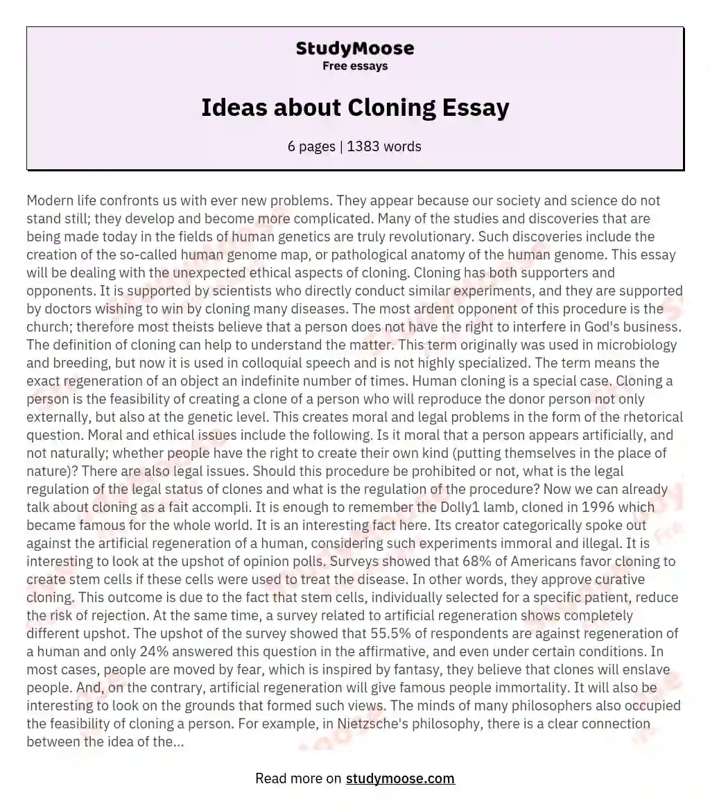 Ideas about Cloning Essay essay