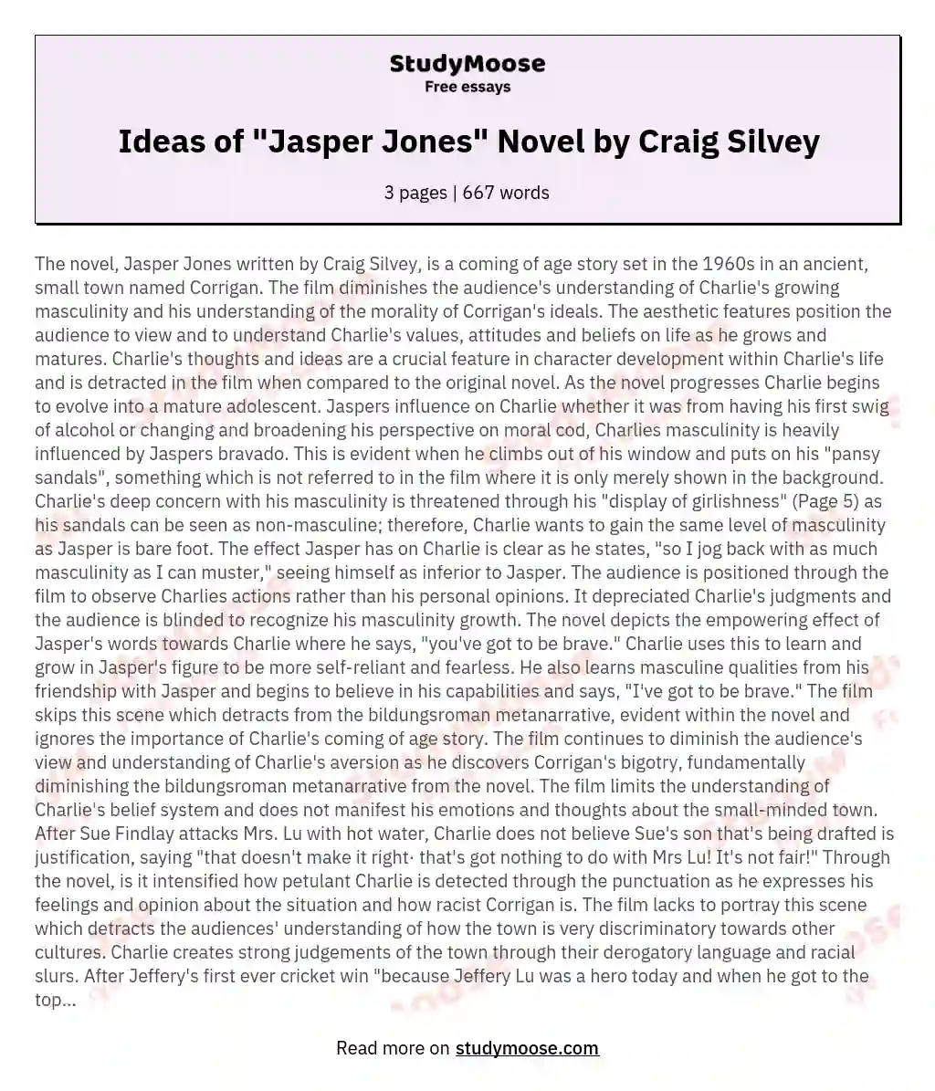 Ideas of "Jasper Jones" Novel by Craig Silvey essay