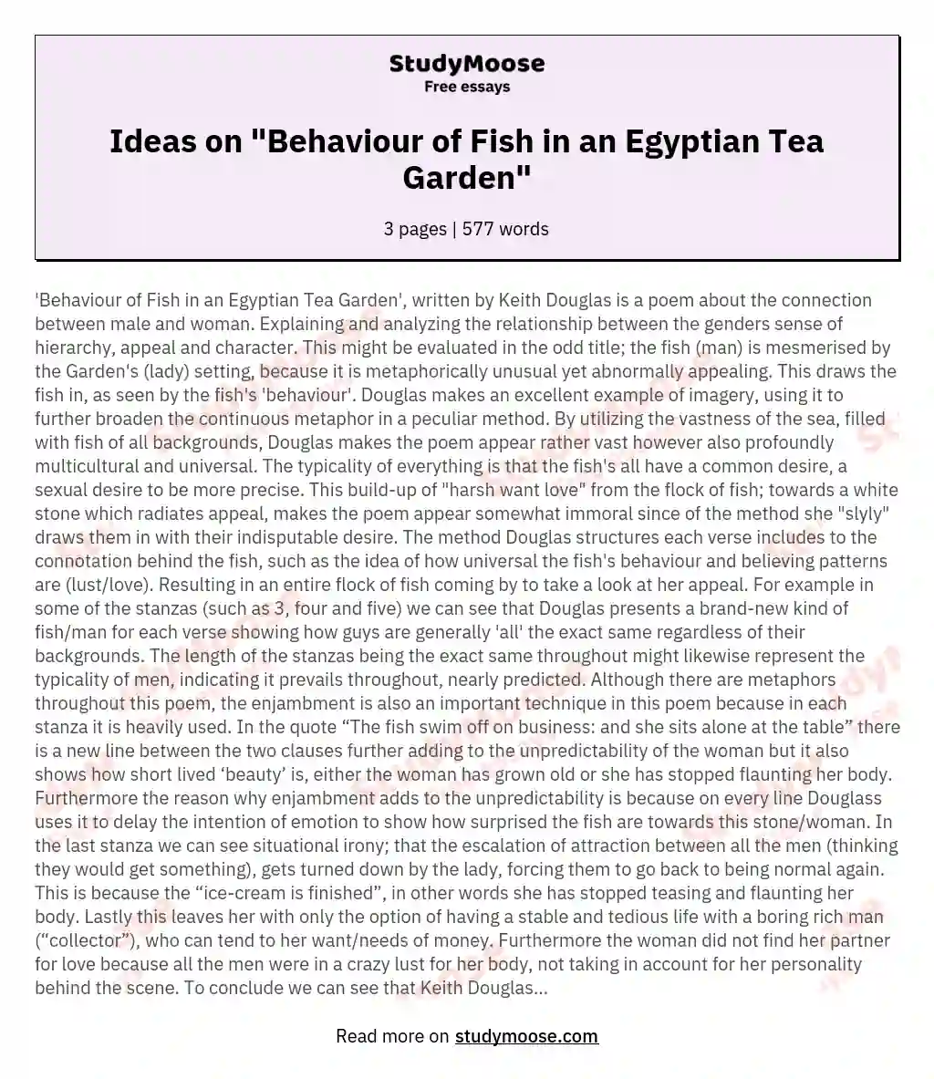 Ideas on "Behaviour of Fish in an Egyptian Tea Garden"