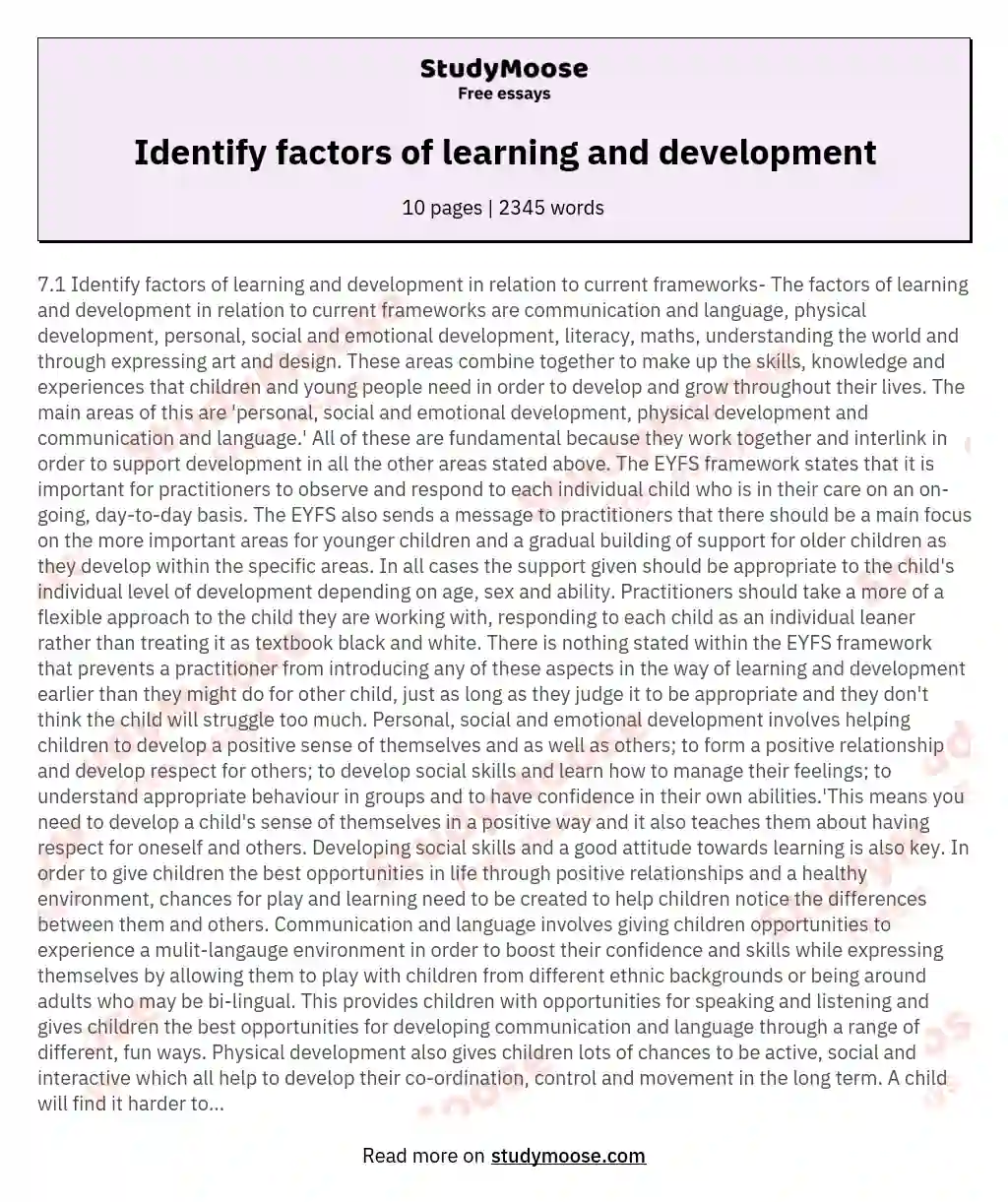 Identify factors of learning and development essay