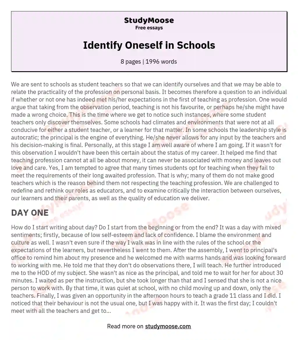Identify Oneself in Schools essay