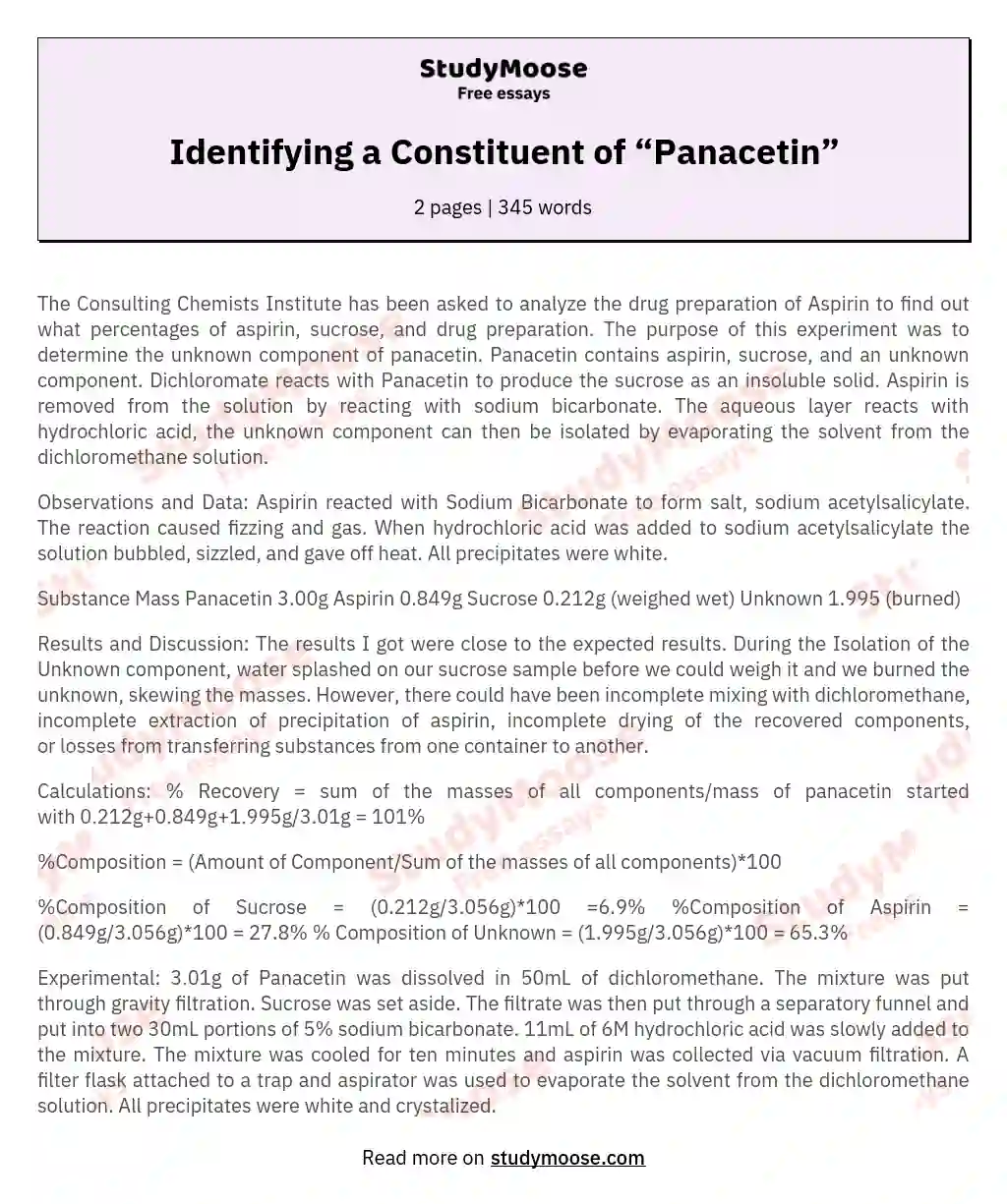 Identifying a Constituent of “Panacetin” essay