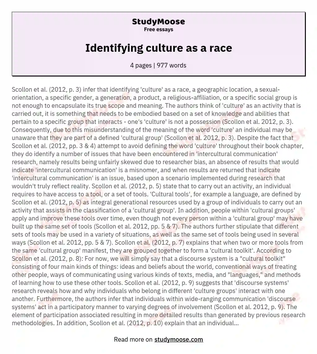 Identifying culture as a race essay
