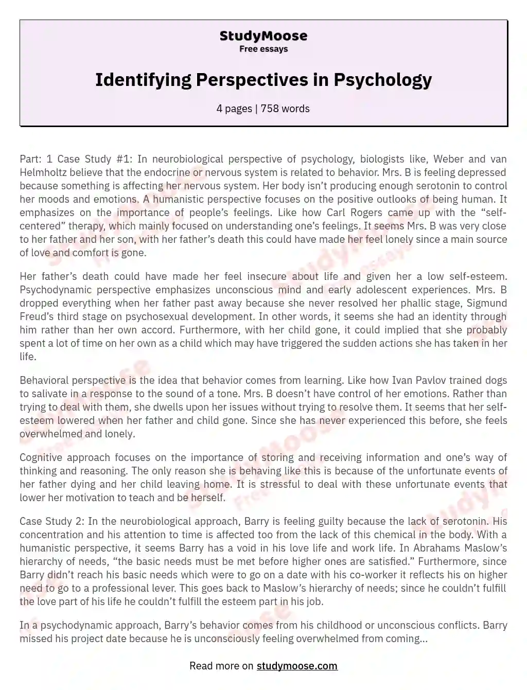 seven perspectives of psychology essay