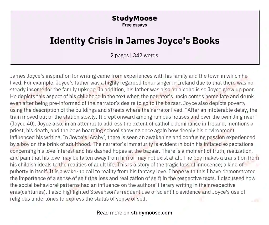 Identity Crisis in James Joyce's Books essay