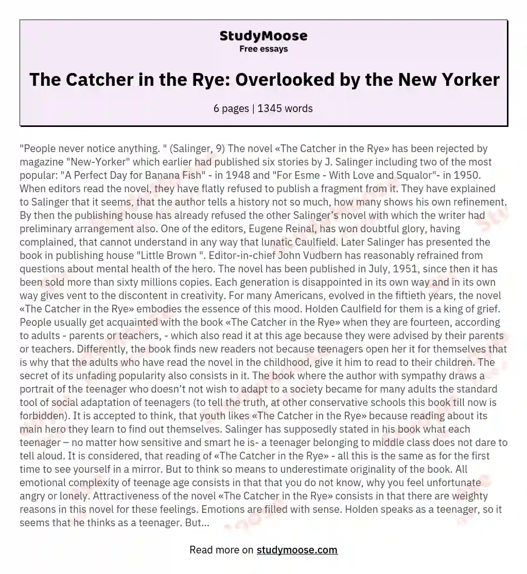 The Catcher in the Rye: Overlooked by the New Yorker essay