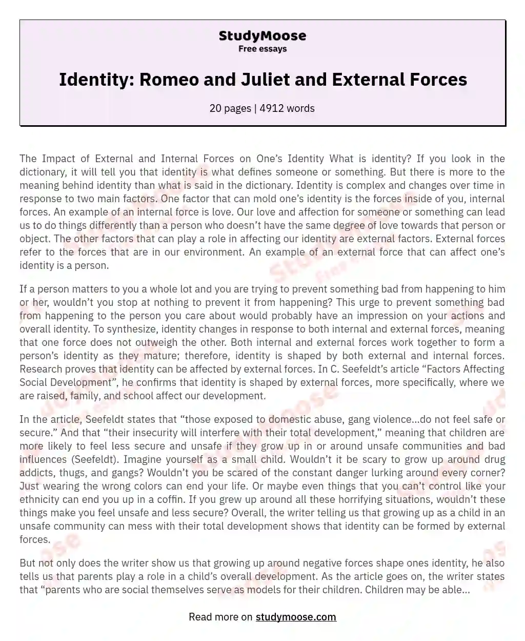 Identity: Romeo and Juliet and External Forces
