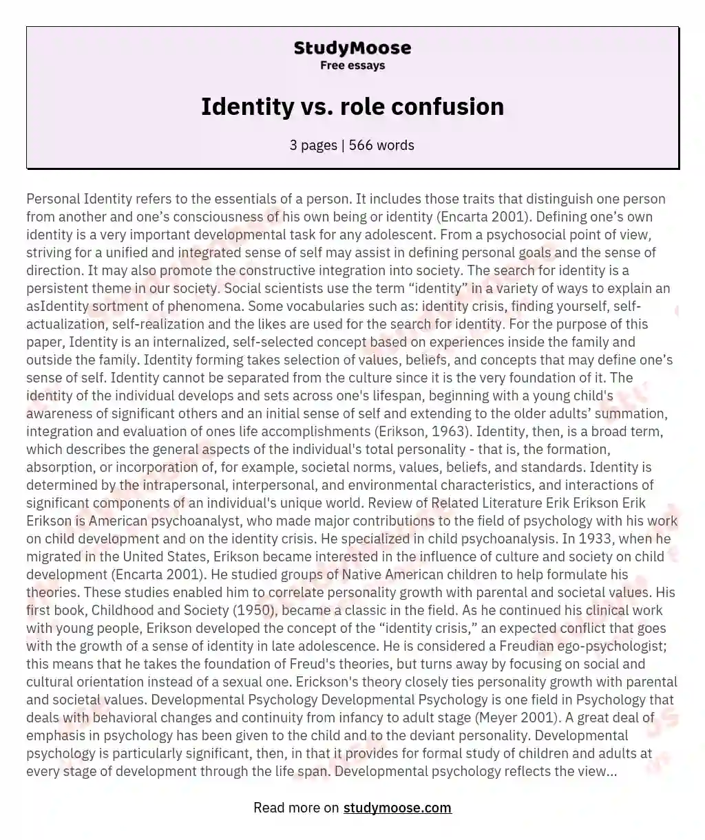 Identity vs. role confusion essay