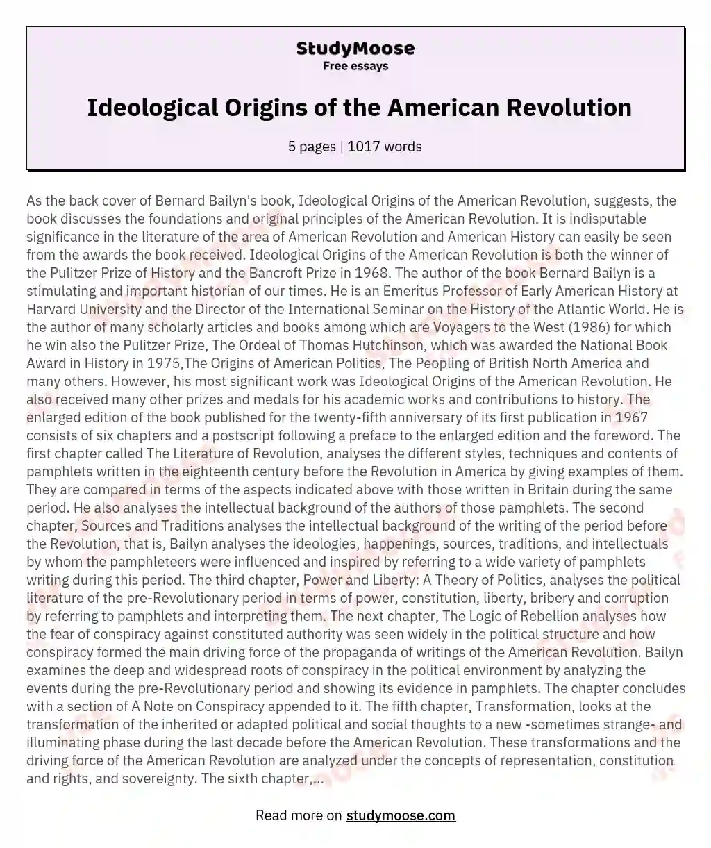  Ideological Origins of the American Revolution essay