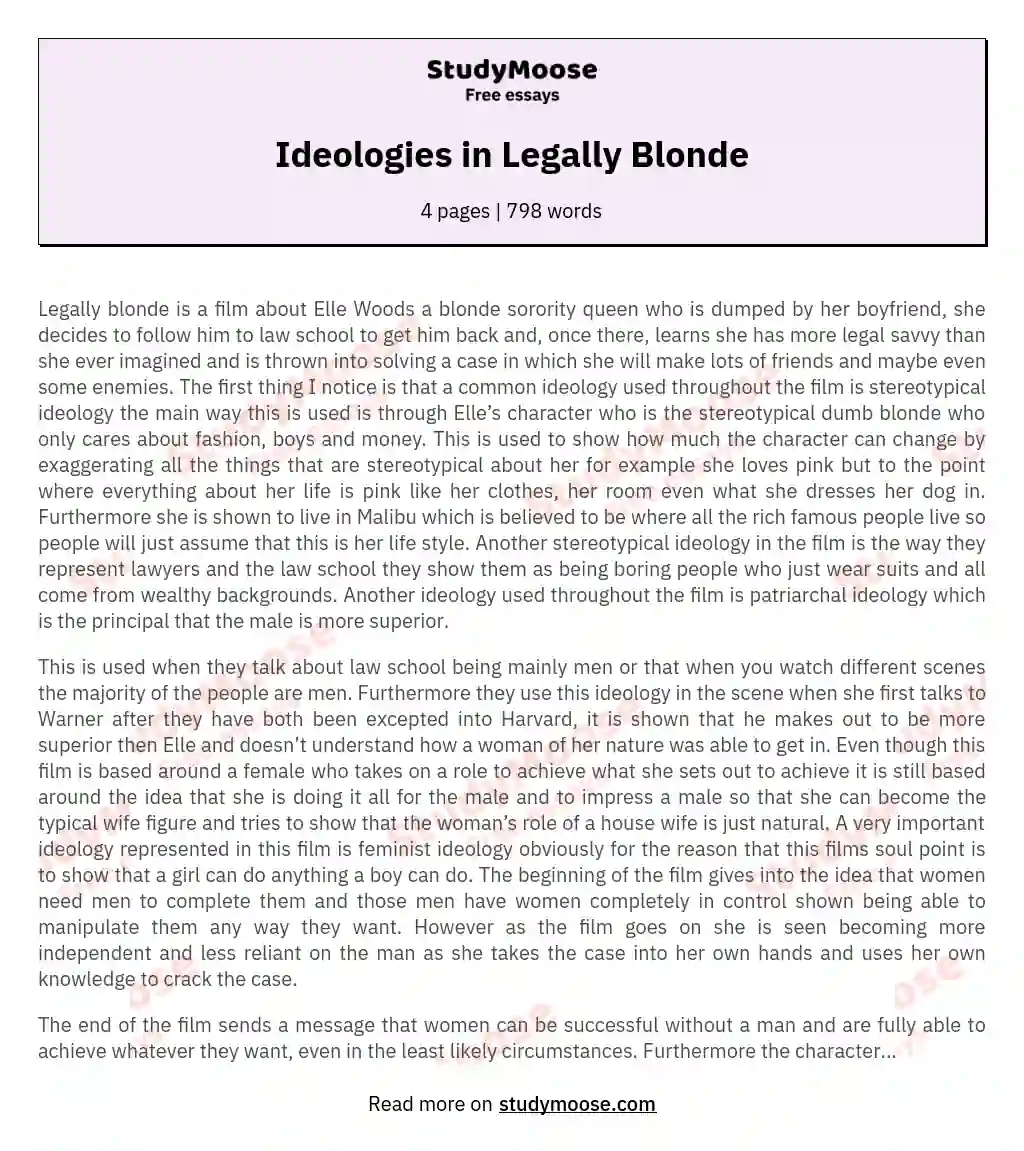Ideologies in Legally Blonde essay