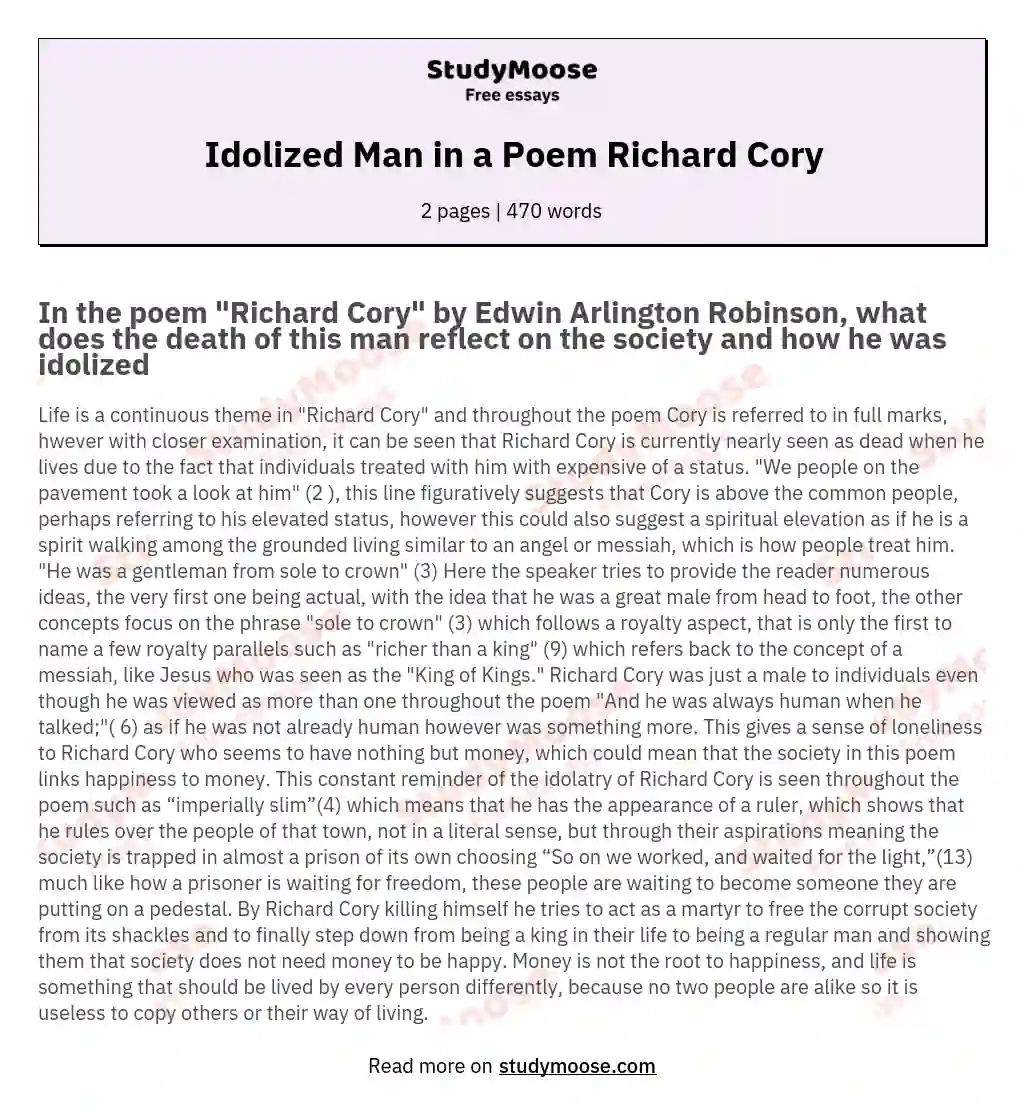 Idolized Man in a Poem Richard Cory