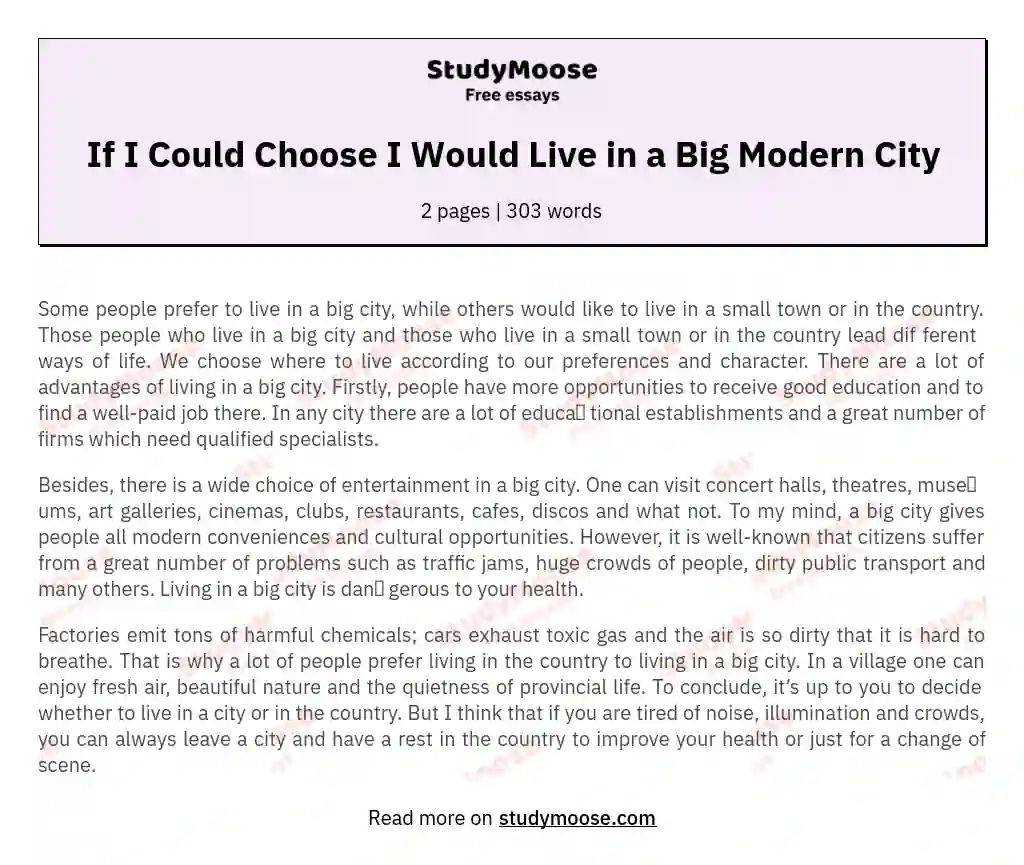 If I Could Choose I Would Live in a Big Modern City essay
