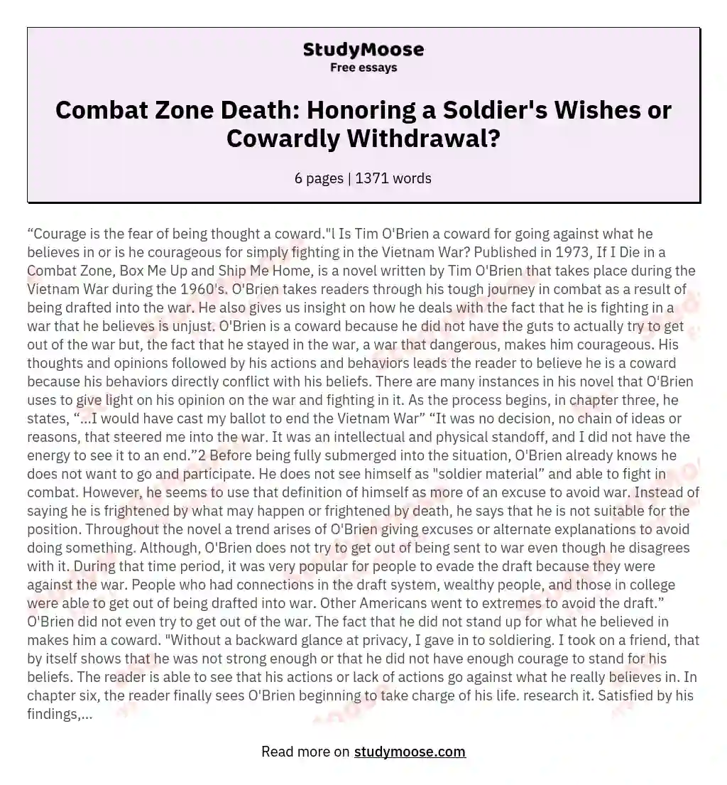 Combat Zone Death: Honoring a Soldier's Wishes or Cowardly Withdrawal? essay