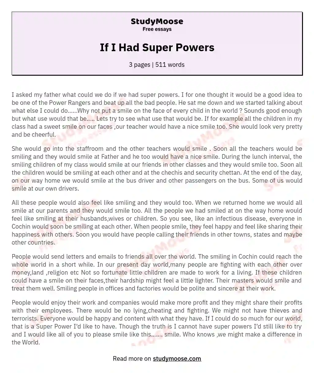 If I Had Super Powers essay
