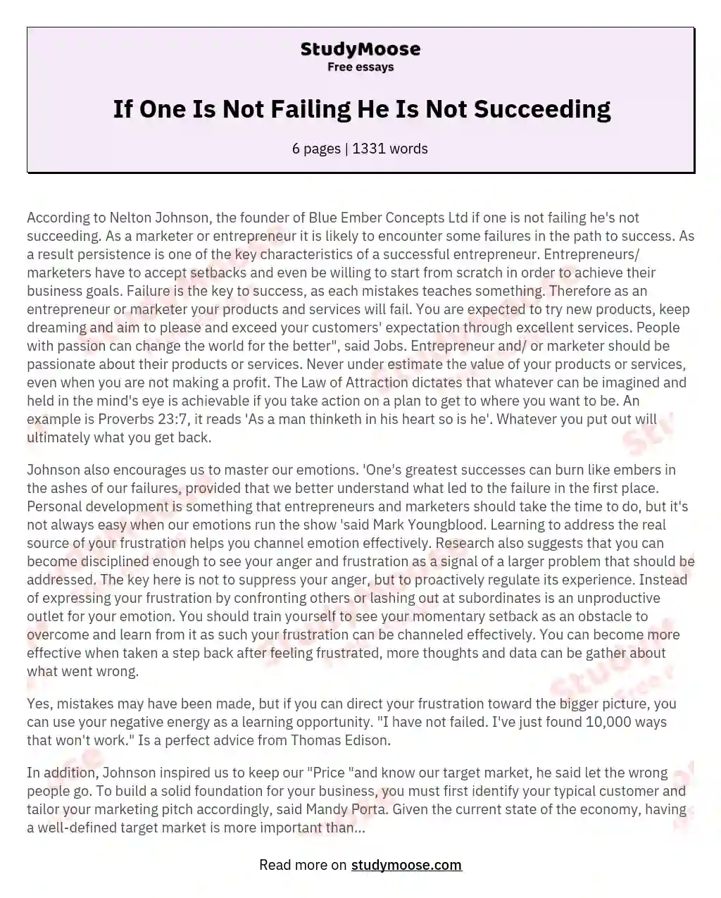If One Is Not Failing He Is Not Succeeding essay