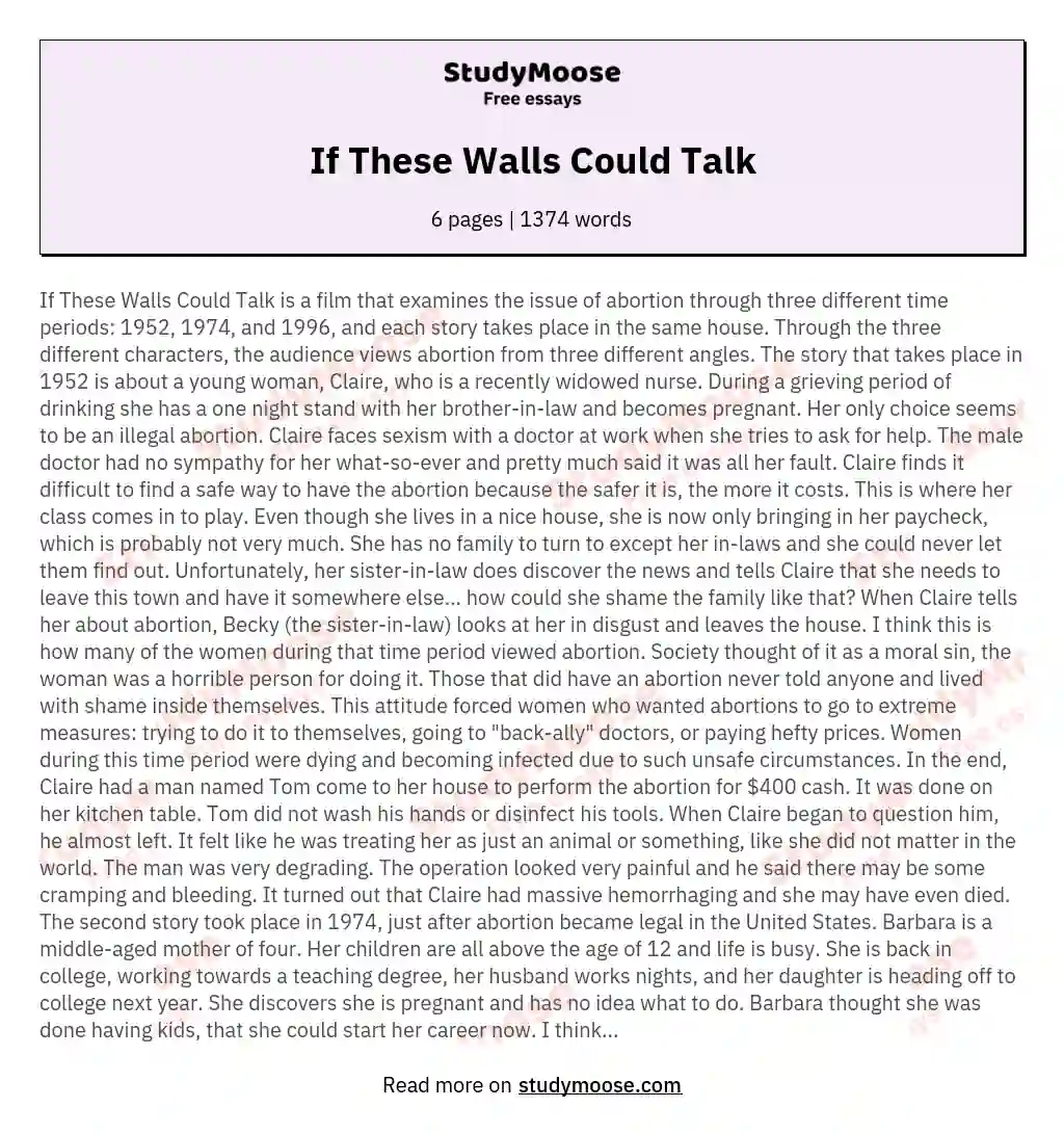 If These Walls Could Talk essay