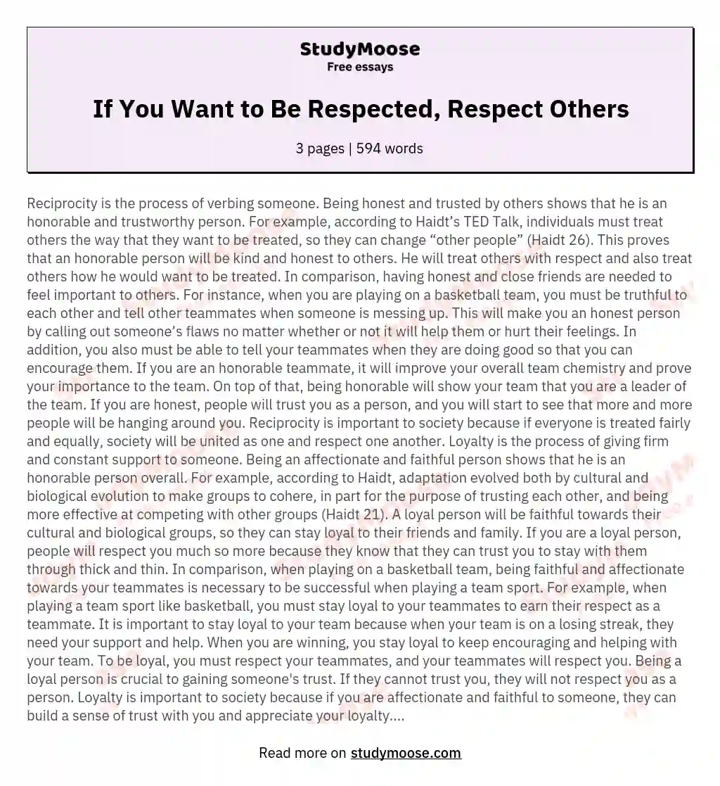 If You Want to Be Respected, Respect Others essay