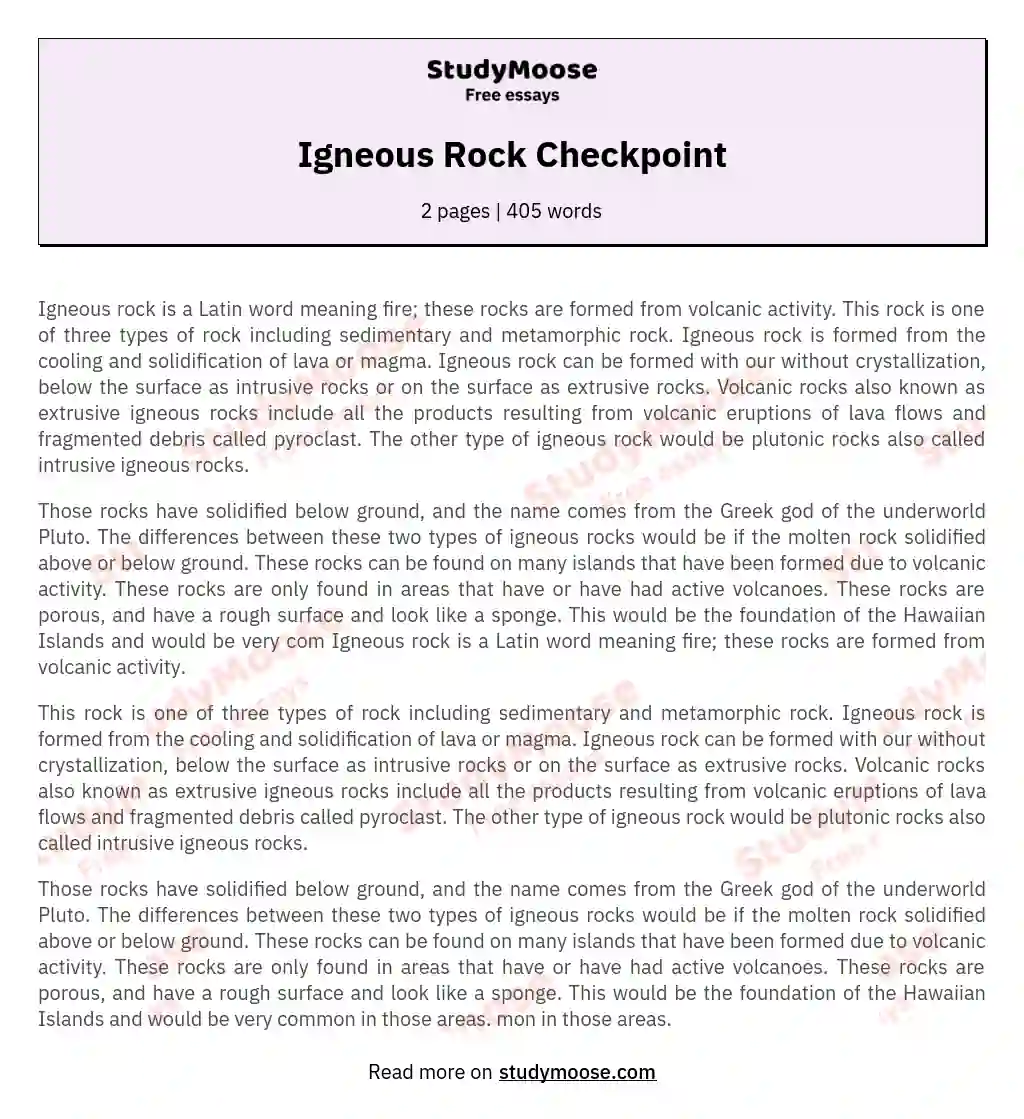 Igneous Rock Checkpoint