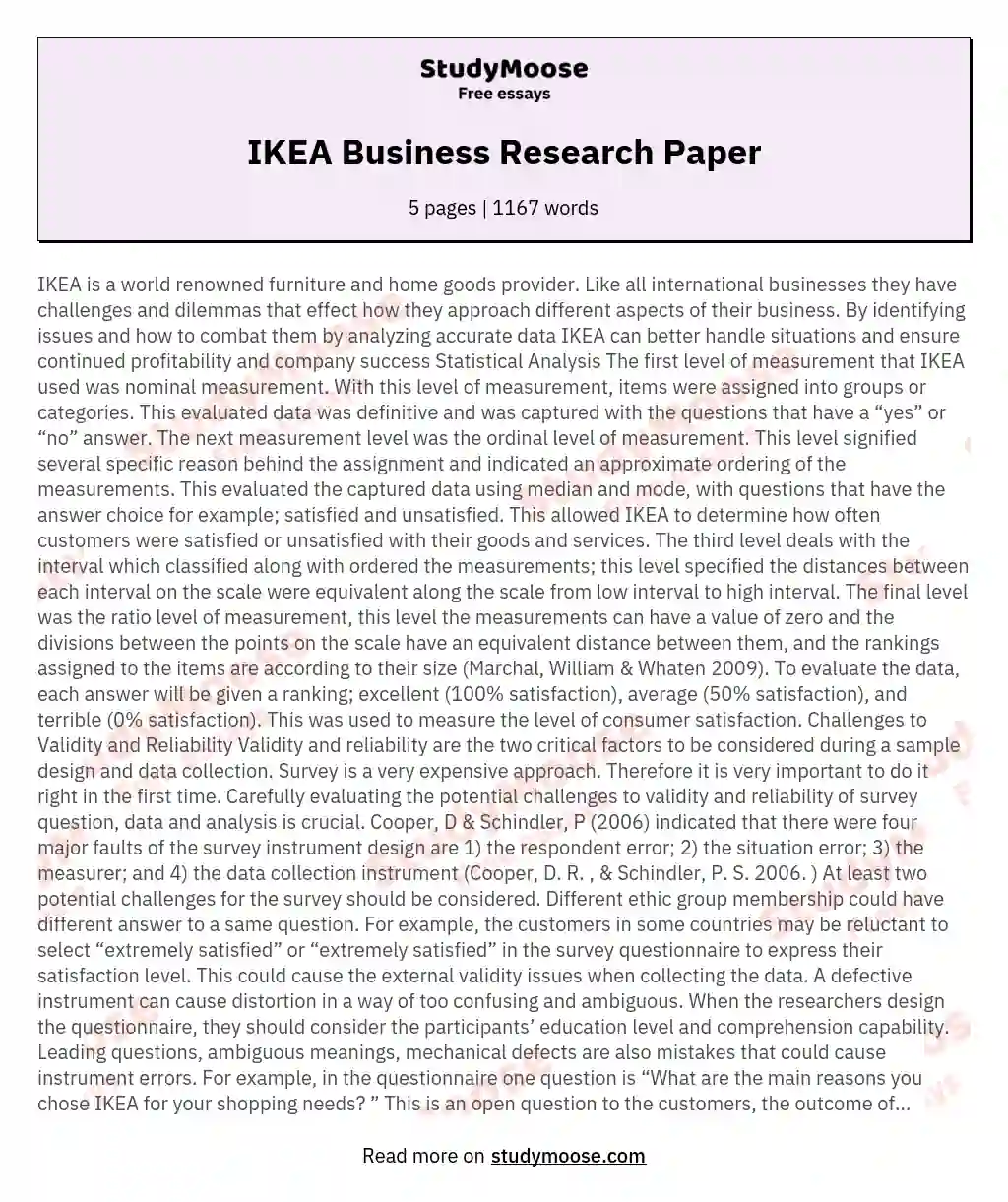 IKEA Business Research Paper essay