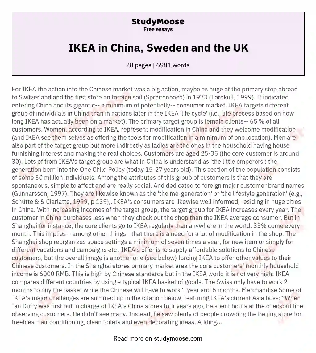 IKEA in China, Sweden and the UK essay