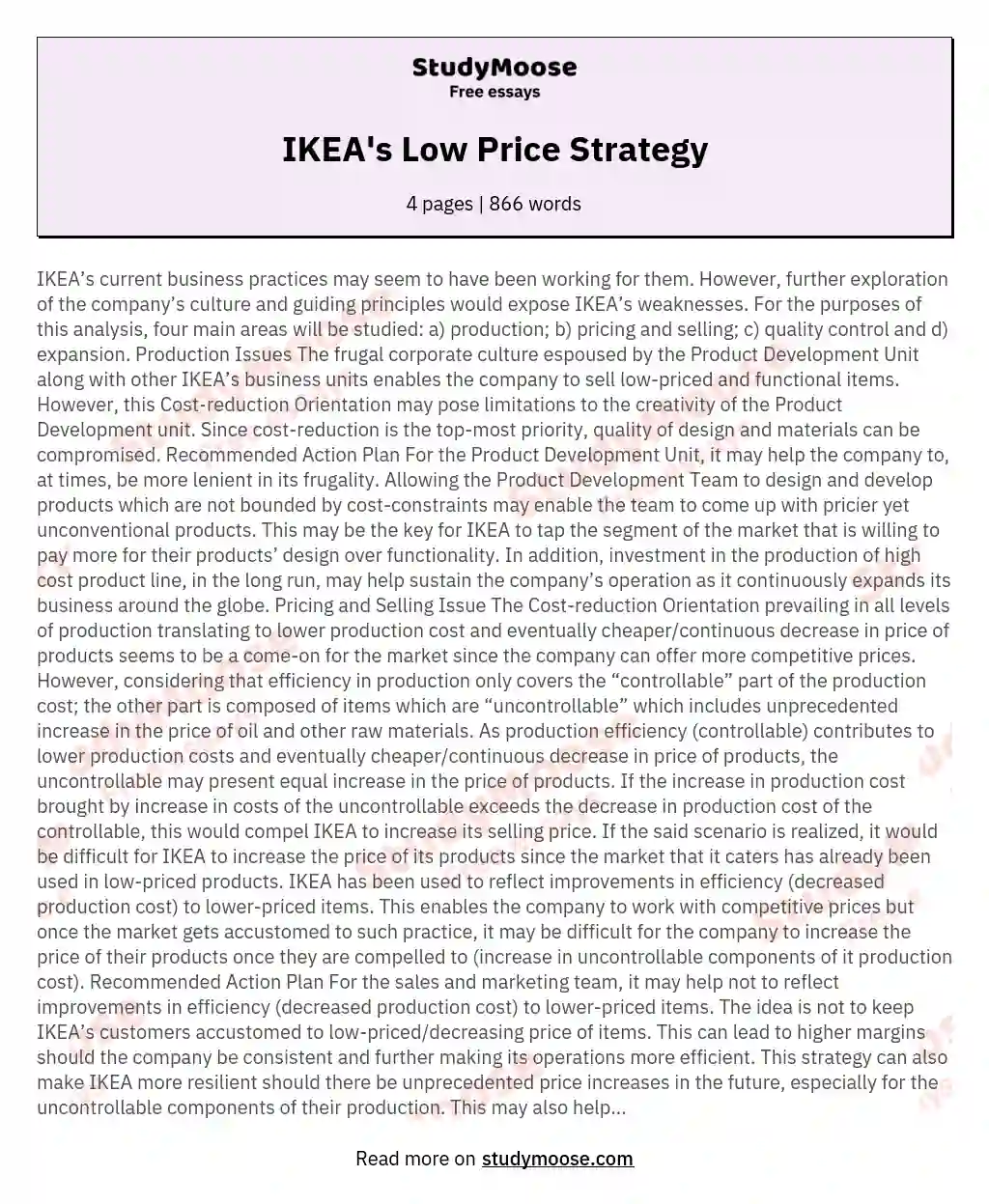 IKEA's Low Price Strategy