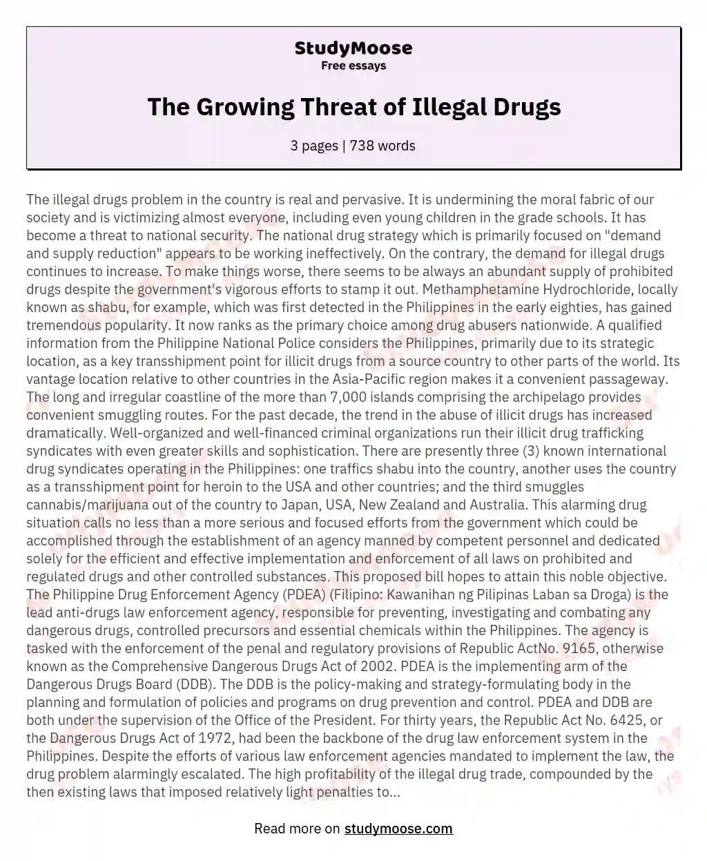 The Growing Threat of Illegal Drugs essay