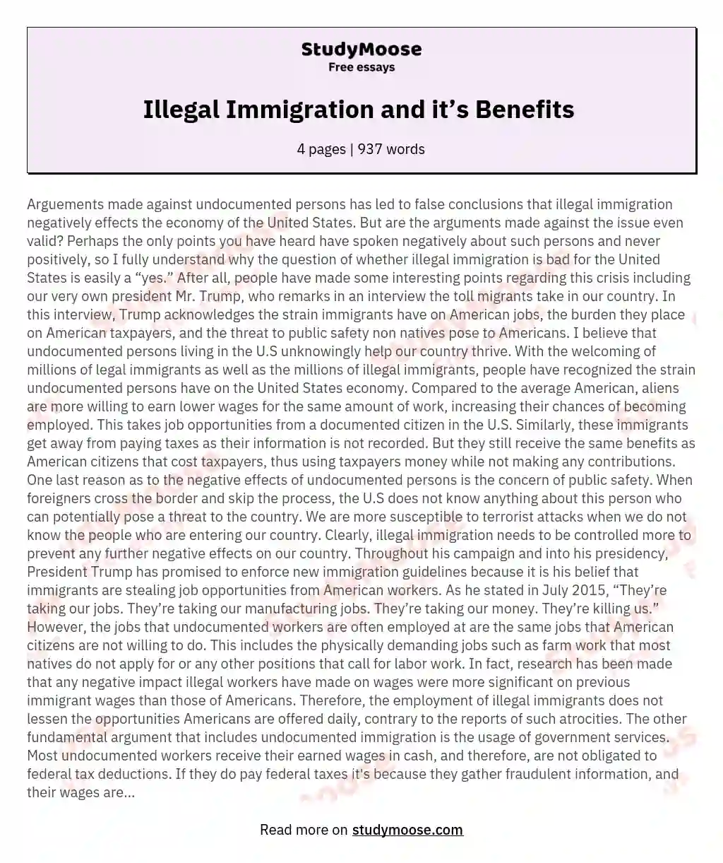 Illegal Immigration and it’s Benefits  essay