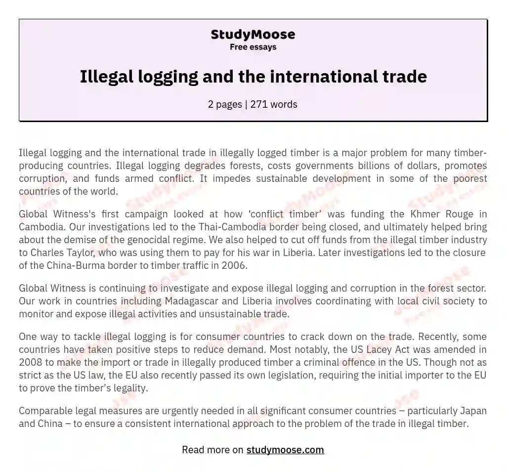 Illegal logging and the international trade essay