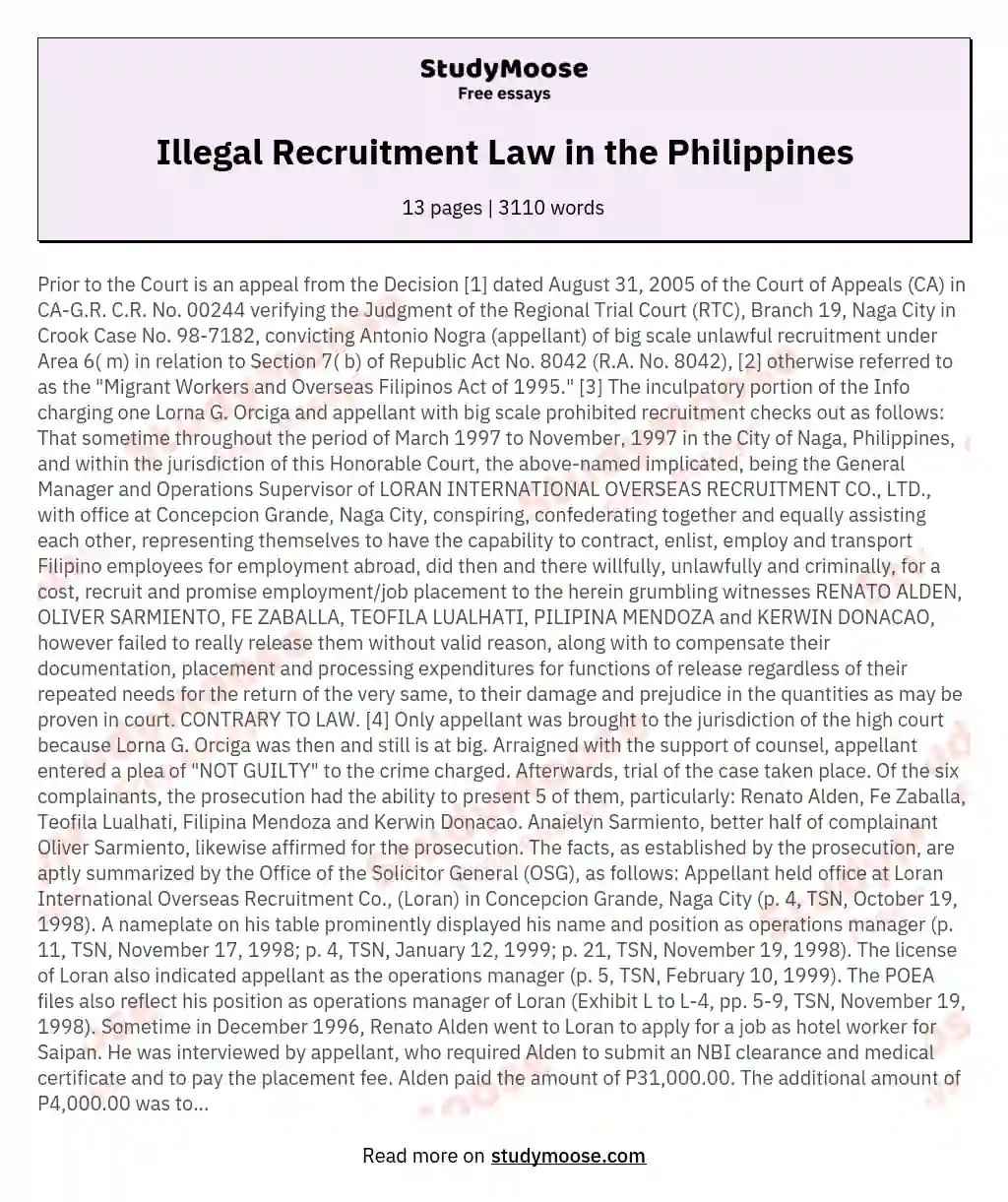 Illegal Recruitment Law in the Philippines essay