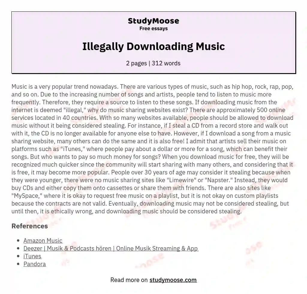 Illegally Downloading Music essay