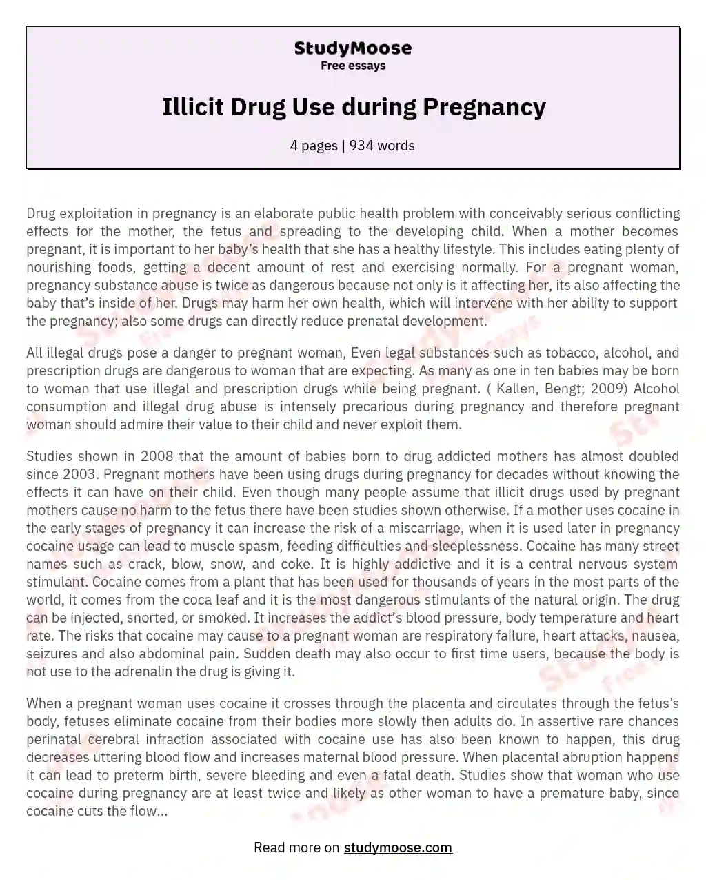 Pregnancy and Substance Abuse: Risks and Interventions essay
