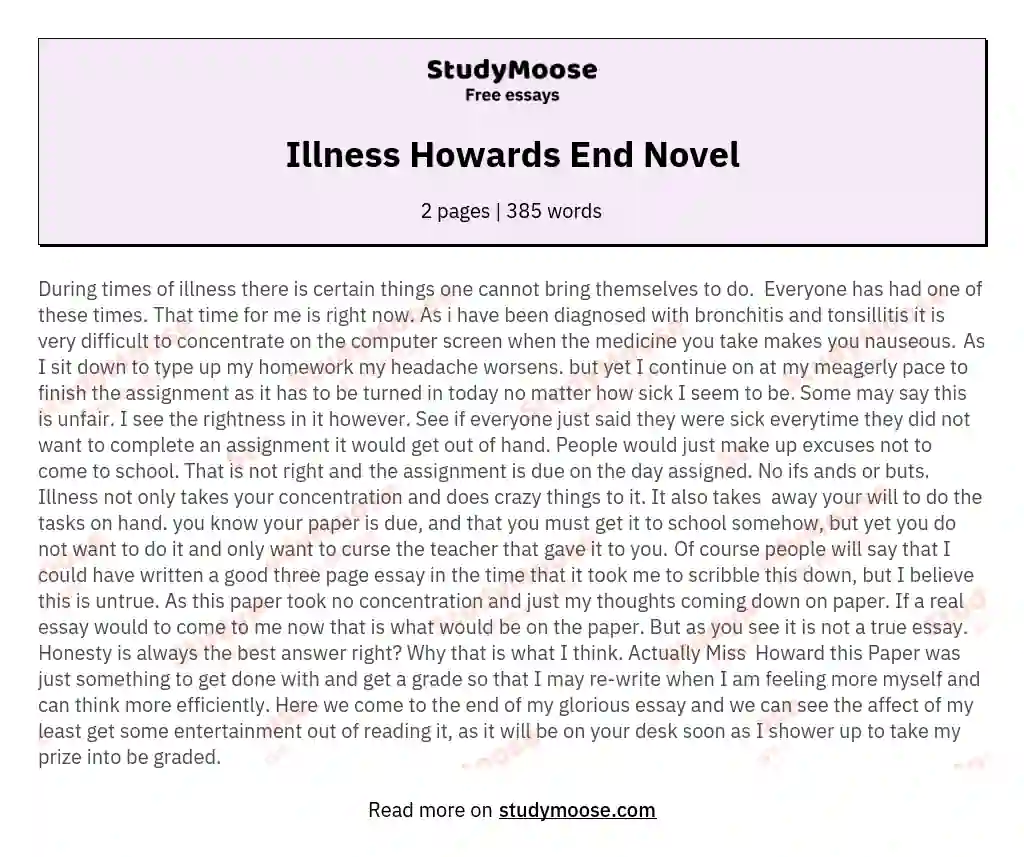 Illness Howards End Novel essay