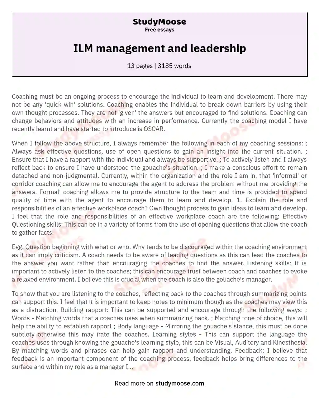 ilm level 4 leadership and management assignment examples