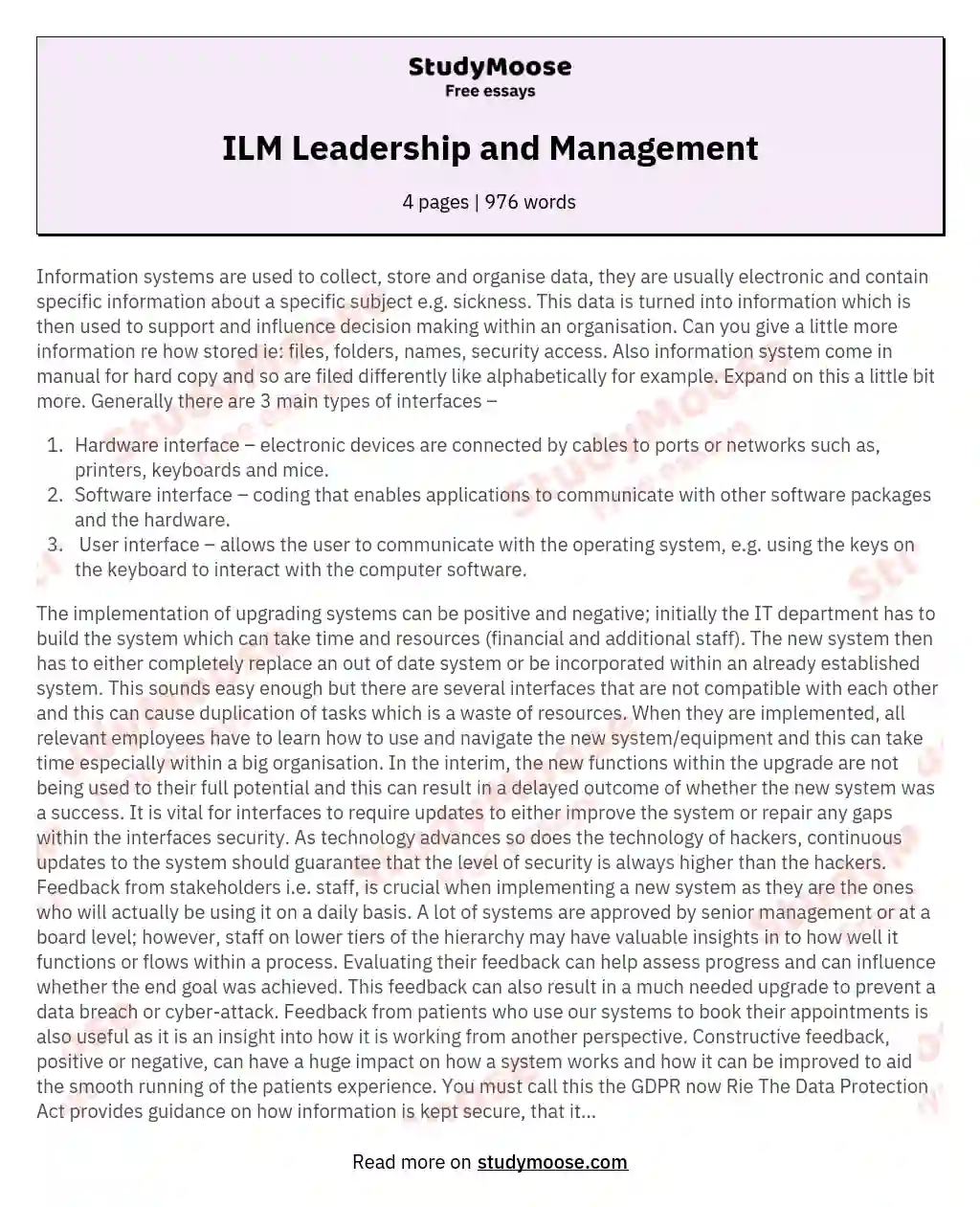 ILM Leadership and Management essay
