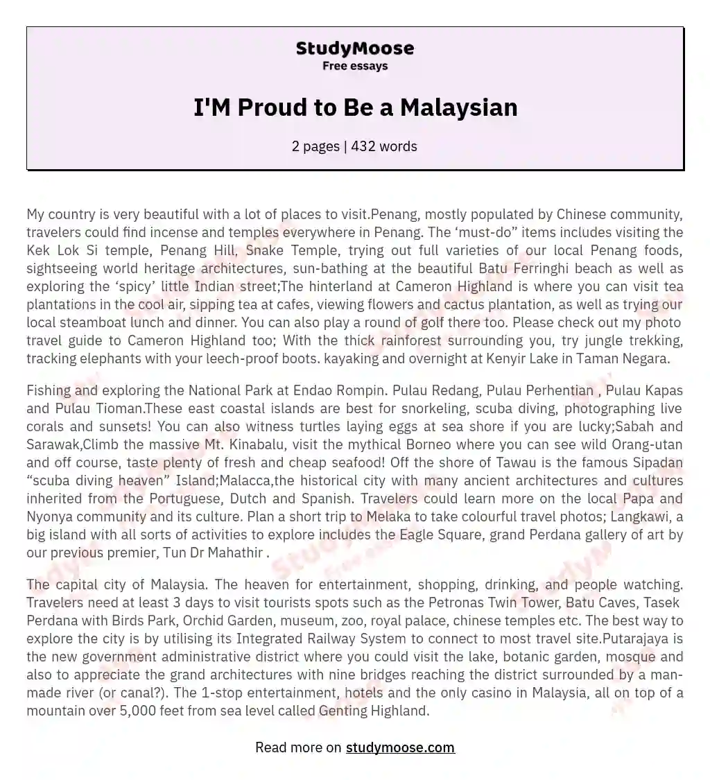 I'M Proud to Be a Malaysian essay