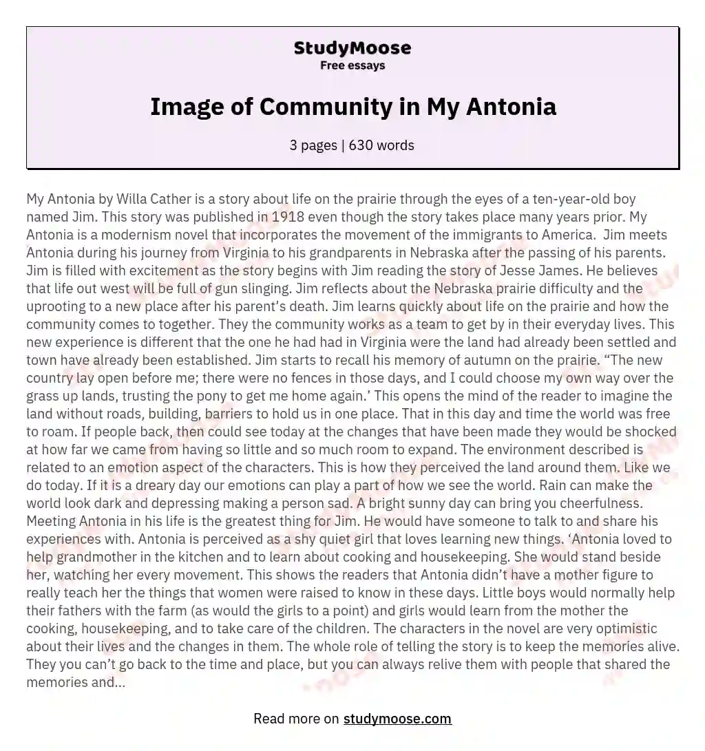 Image of Community in My Antonia essay