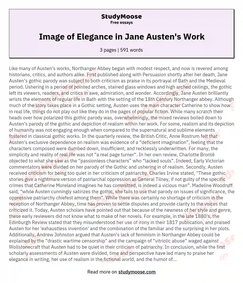 Image of Elegance in Jane Austen's Work essay