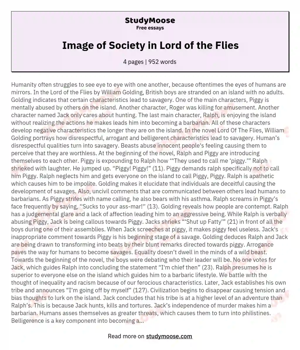 Image of Society in Lord of the Flies