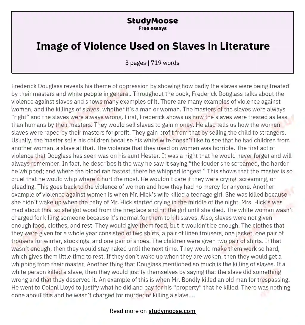 Image of Violence Used on Slaves in Literature