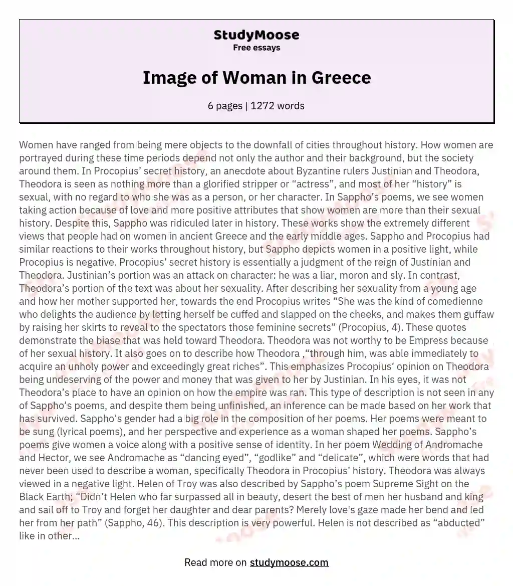 Image of Woman in Greece essay