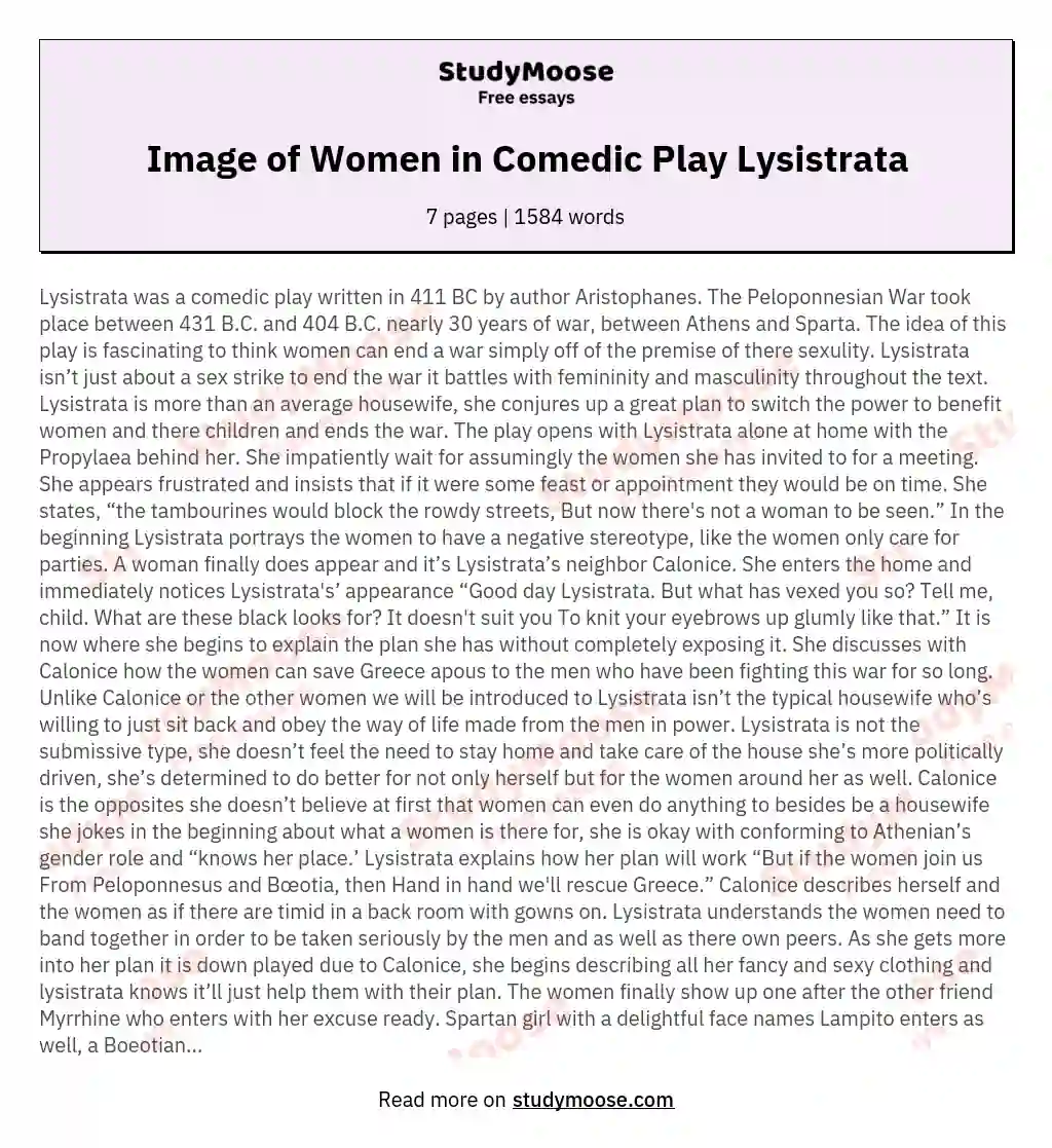Image of Women in Comedic Play Lysistrata essay