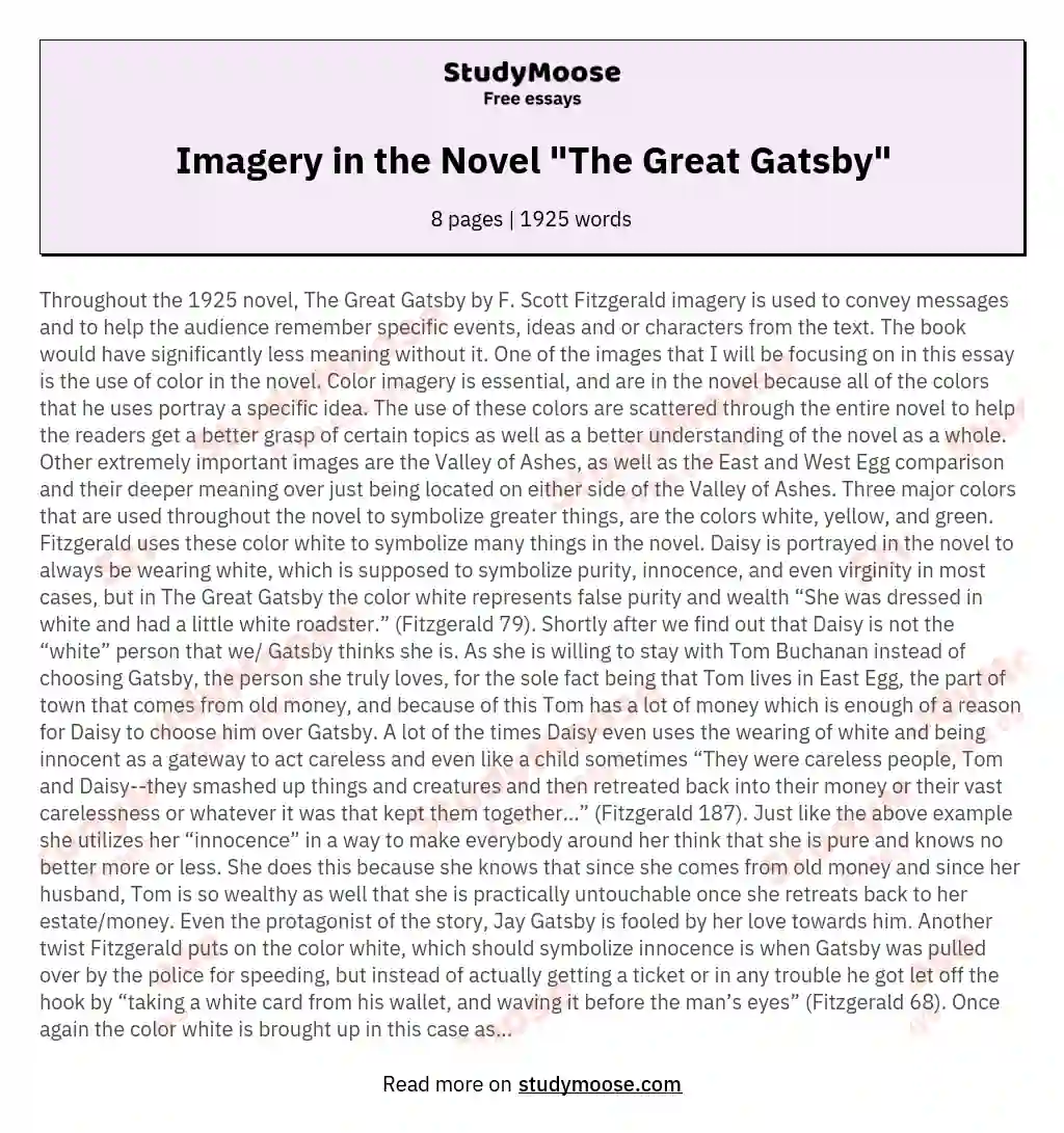 Imagery in the Novel "The Great Gatsby"